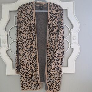 JM Collection Animal Print Cardigan in Tan and Black